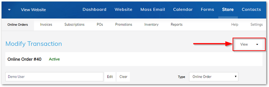 Transaction View Menu